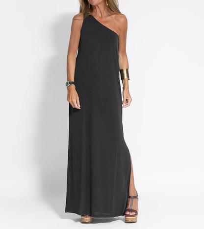 Elegant Asymmetrical Maxi Dress in Solid Color