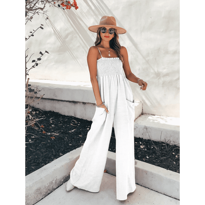 Chic Ladies Smocked Top Wide Leg Jumpsuit