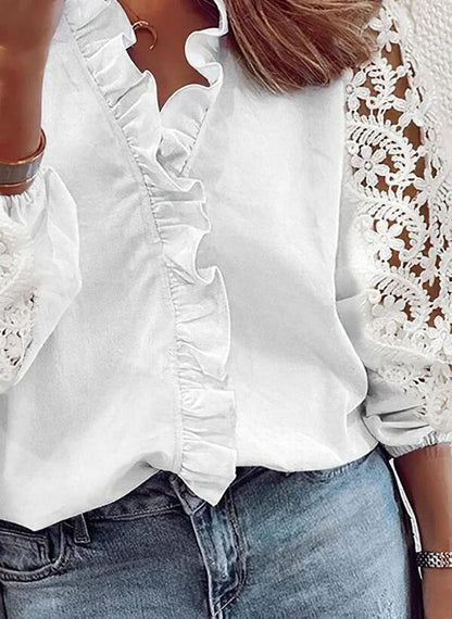 Long Sleeve Blouse with Lace Accents - Timeless Sophistication