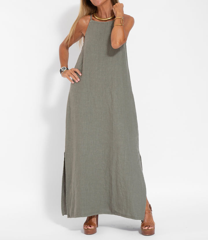 Stylish Sleeveless Cotton Linen Maxi Dress in Solid Colors