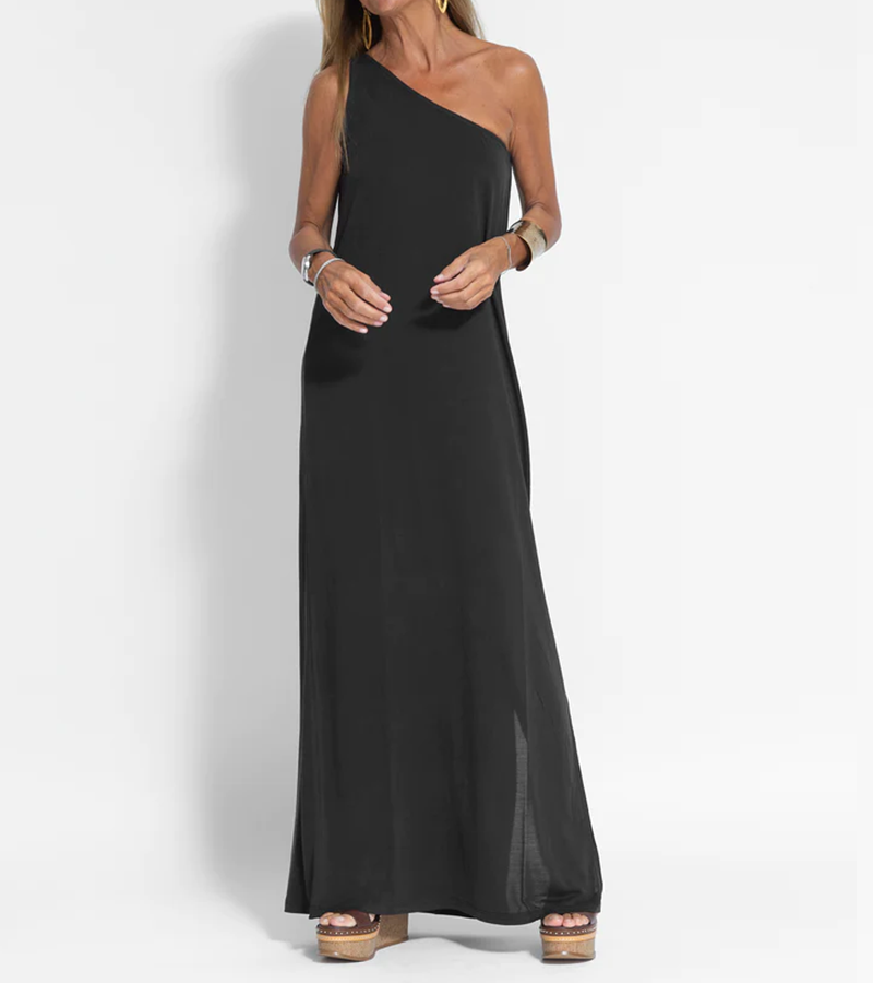 Elegant Asymmetrical Maxi Dress in Solid Color