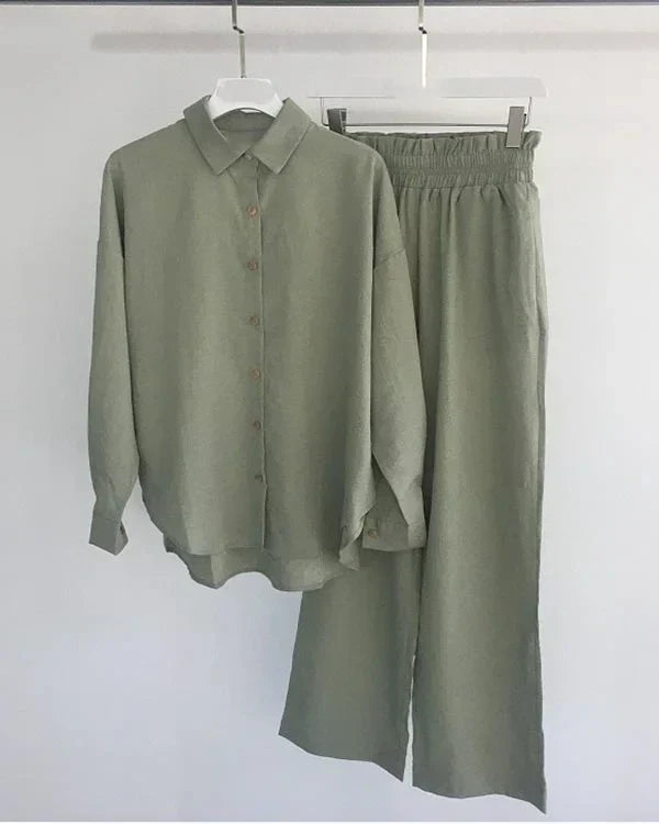 Linen Set - Casual Shirt and Stretchy Trousers