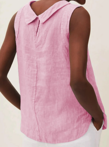 Linen Blouse with Short Sleeves and Round Neckline – Summer Lightness