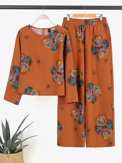 Vintage Floral Print Two-Piece Set for Women