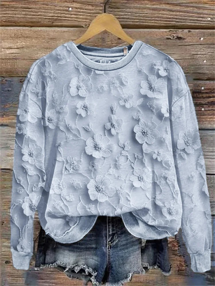 Embroidered 3D Floral Lace Cozy Pullover Sweater