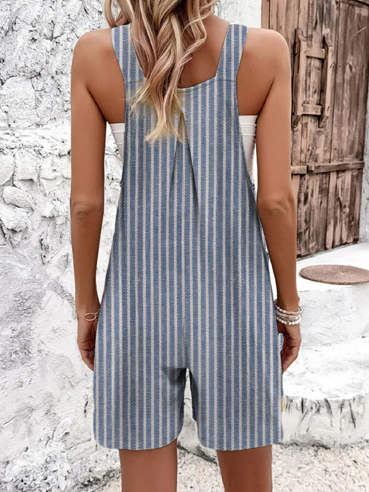 Lyanne - Blue Striped Sleeveless Jumpsuit with Print