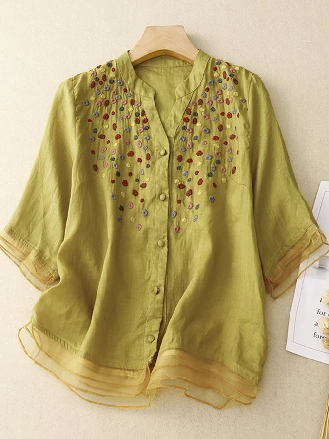 Literary – Stylish embroidered V-neck shirt