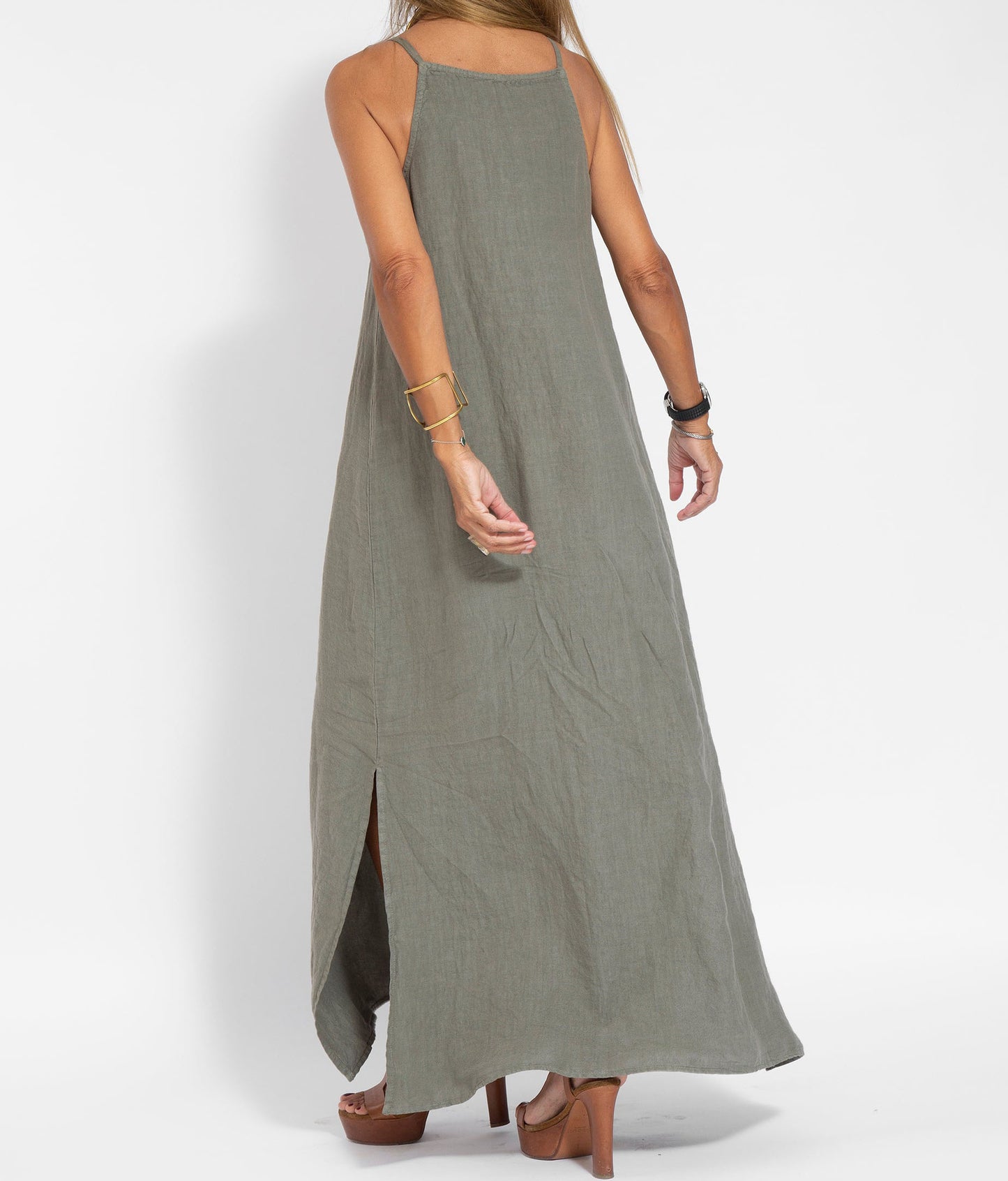 Stylish Sleeveless Cotton Linen Maxi Dress in Solid Colors