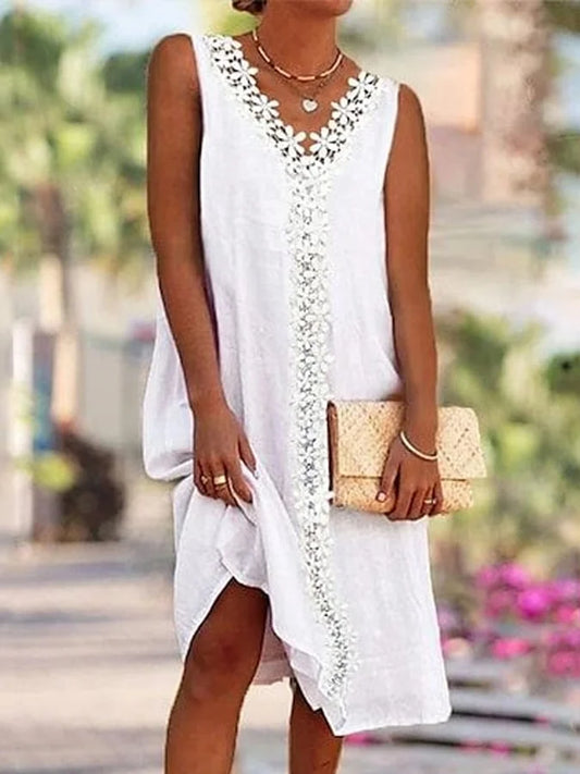 Sleeveless Lace Trim Dress - Elegance in Every Detail