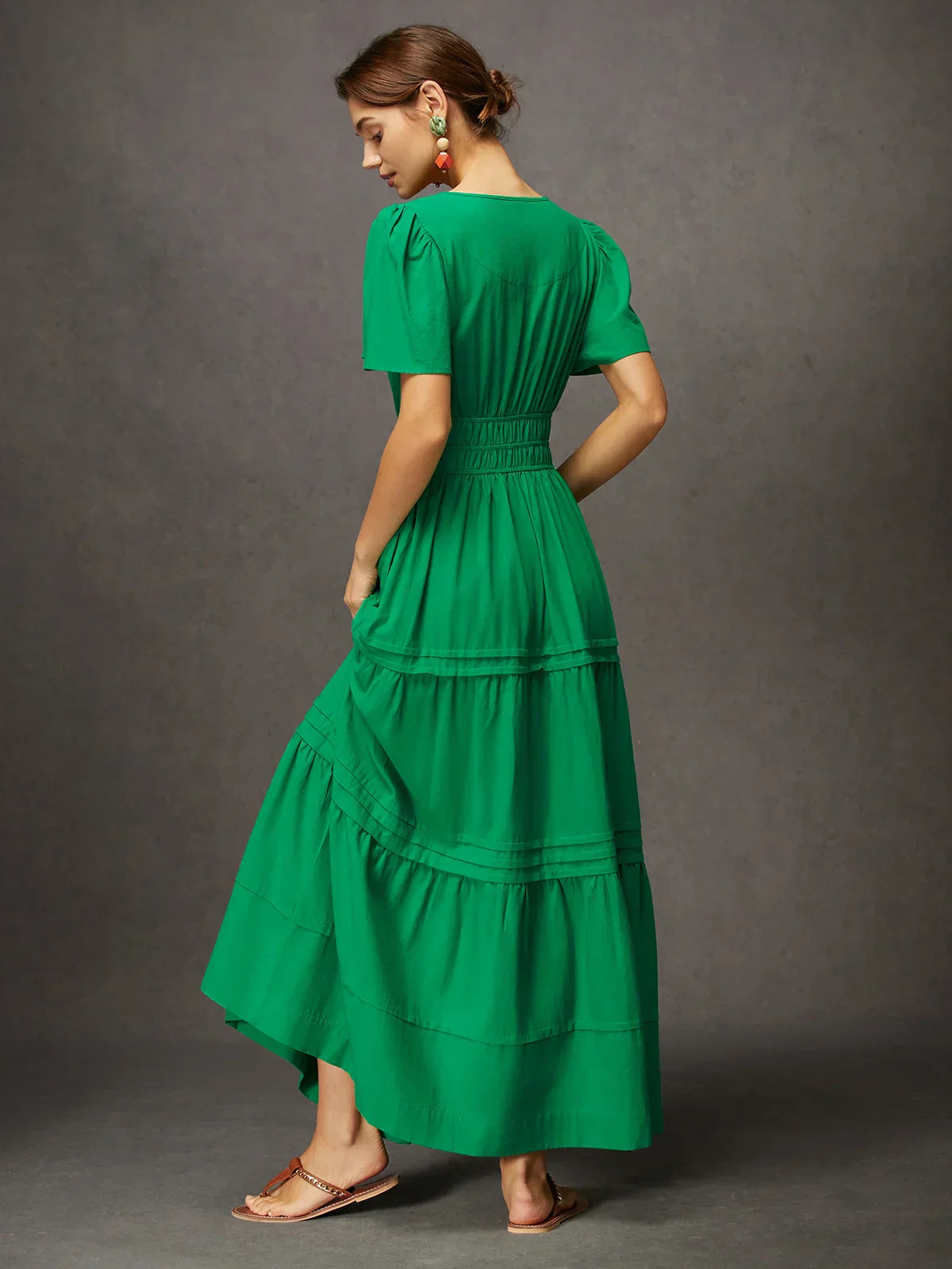 Soraya - Elegant Green Maxi Dress with Short Sleeves