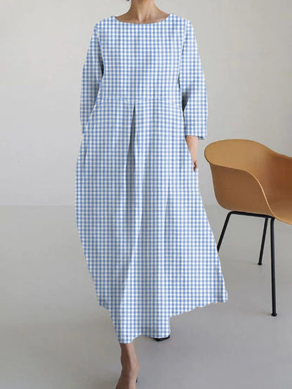 Women’s Casual Checked Printed Maxi Dress