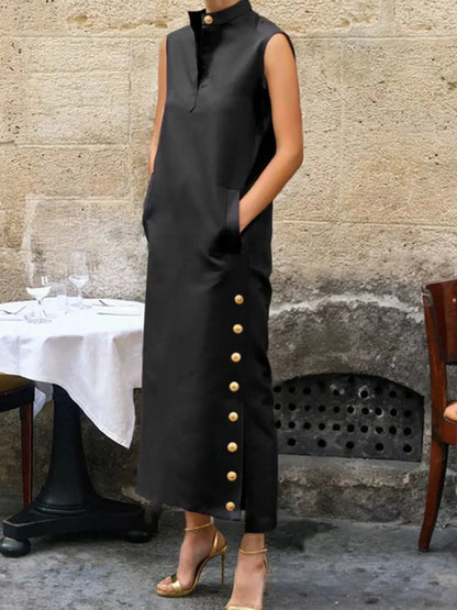 Galadriel - Elegant Black Sleeveless Maxi Dress with V-Neck