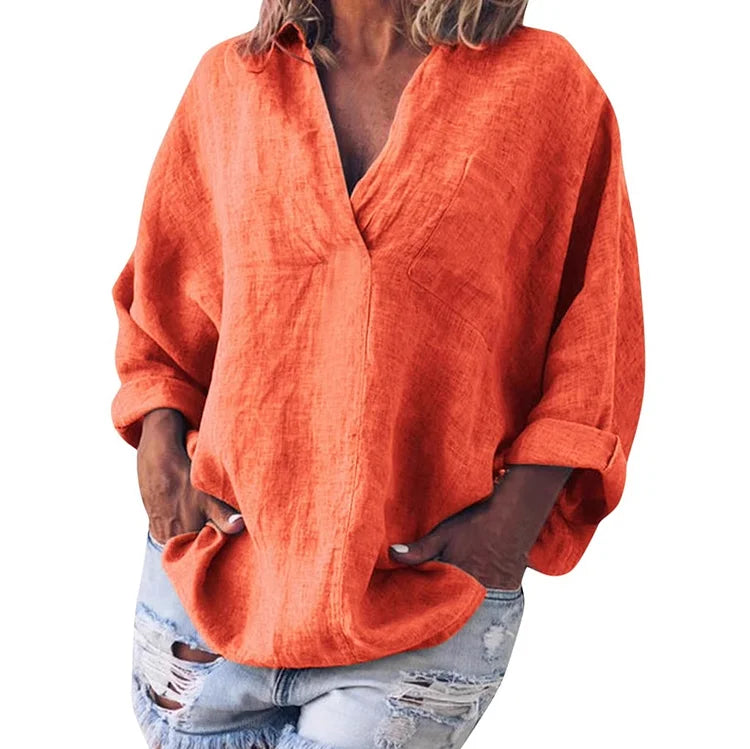 Vibrant Casual V Neck Long Sleeve Top