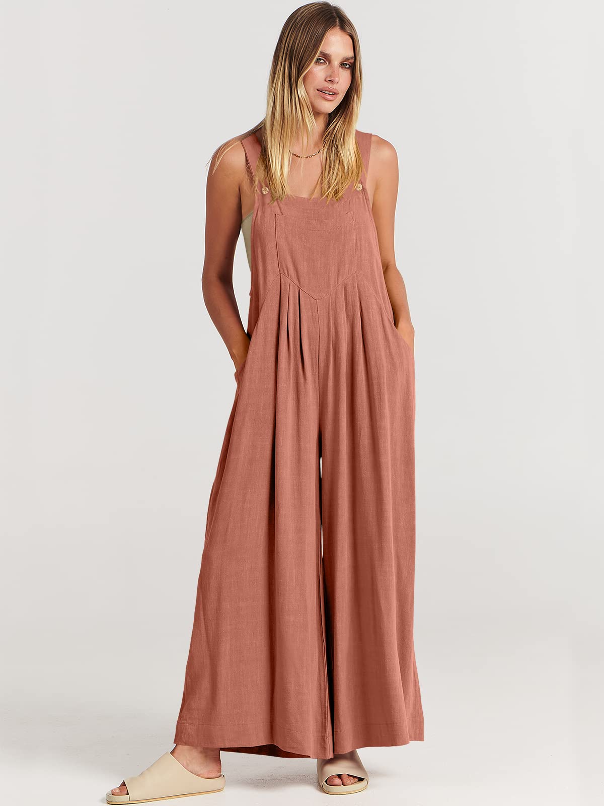 Stylish Sleeveless Wide Leg Jumpsuit for Women with Functional Pockets