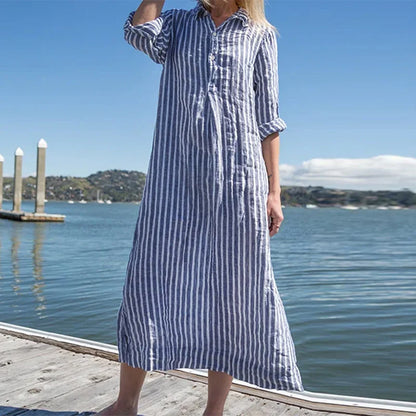 Orla - Striped Comfortable Maxi Dress with Asymmetrical Cut in Casual Style