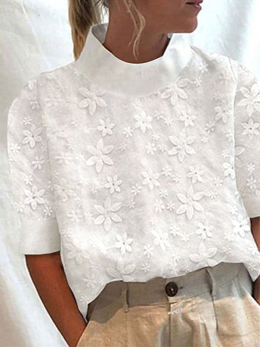 Hara | Short-Sleeved Shirt with Lace Lapels and Buttons