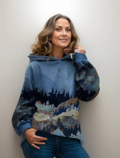 Louise | Trendy and Cozy Harajuku Mountain Print Hoodie