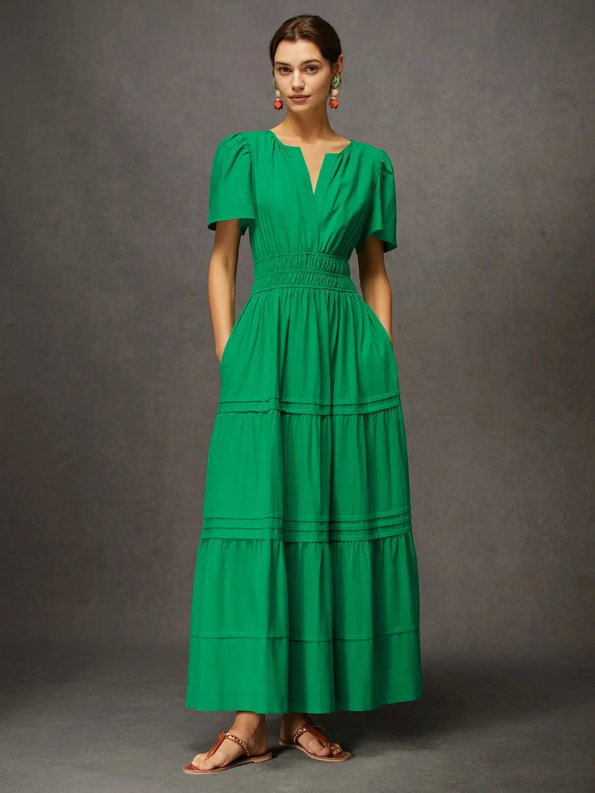 Soraya - Elegant Green Maxi Dress with Short Sleeves