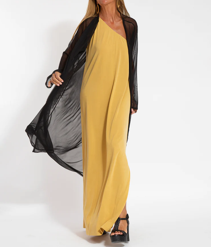 Elegant Asymmetrical Maxi Dress in Solid Color