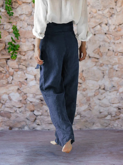 Linen Blend Casual Wide Leg Trousers