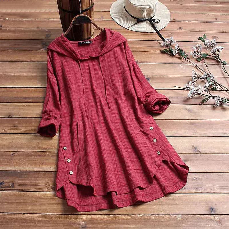 Hooded Plaid Long Sleeve Casual Shirt