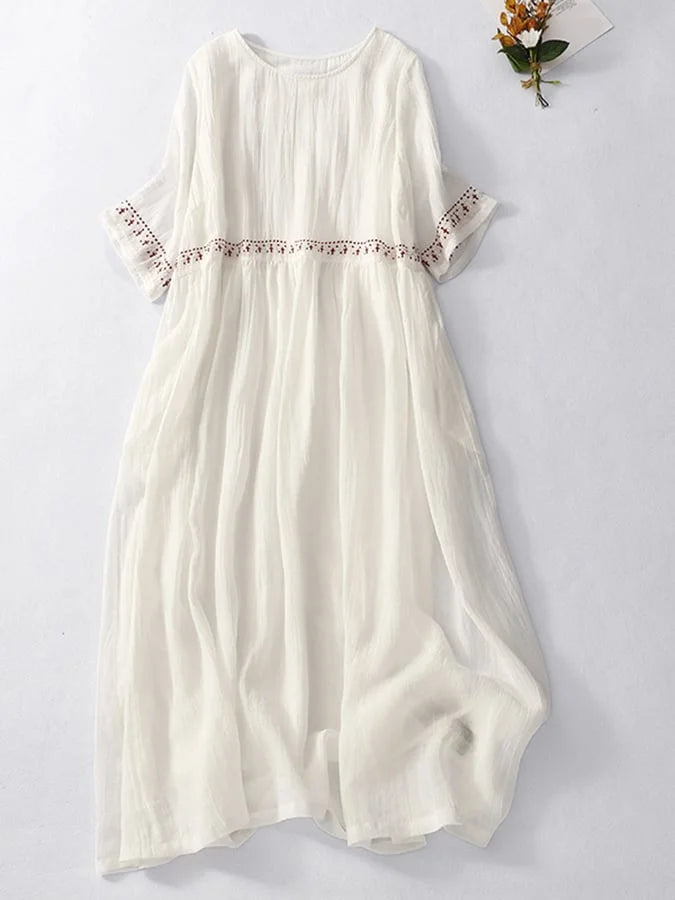 Lana – Soft embroidered cotton-linen dress