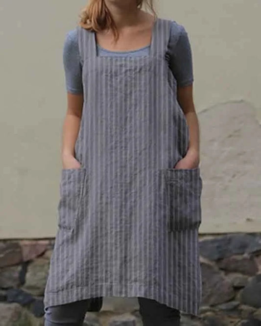 Meza - Striped Linen Dress with Double Pockets