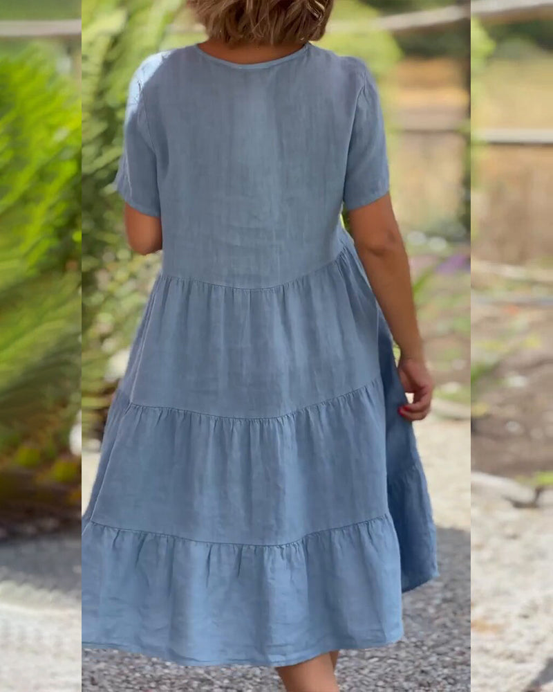 Chic Cotton-Linen V-Neck Shift Dress for Effortless Everyday Style