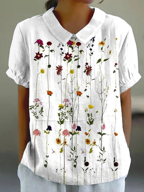 Floral Print Short Sleeve Casual Top for Women