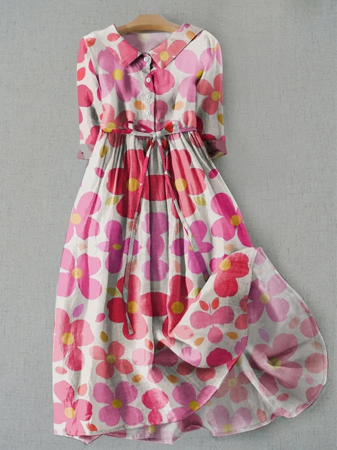 Whimsical Cartoon Floral Print Loose Tie Dress