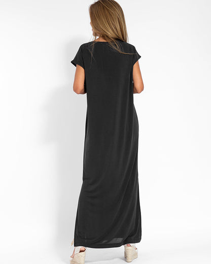 Sophisticated Women's Loose Maxi Dress with Short Sleeves