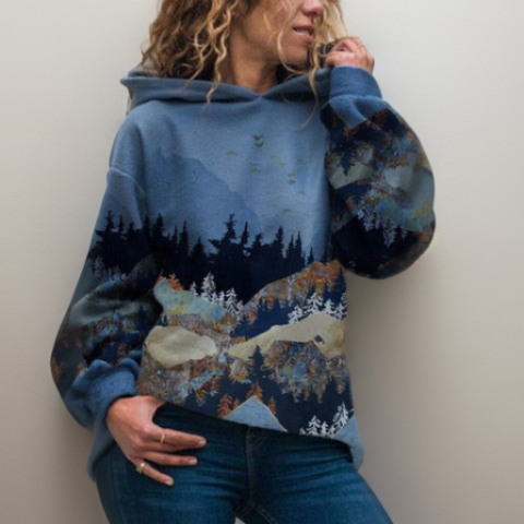 Louise | Trendy and Cozy Harajuku Mountain Print Hoodie