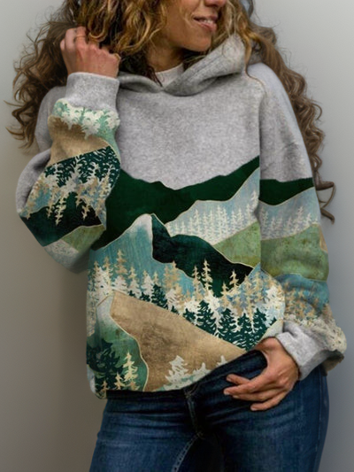 Louise | Trendy and Cozy Harajuku Mountain Print Hoodie