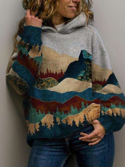 Louise | Trendy and Cozy Harajuku Mountain Print Hoodie