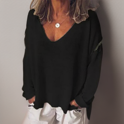 Malorie Long Sleeve V-Neck Top for Effortless Elegance