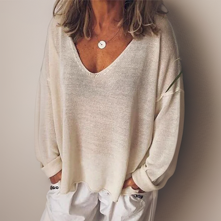 Malorie Long Sleeve V-Neck Top for Effortless Elegance