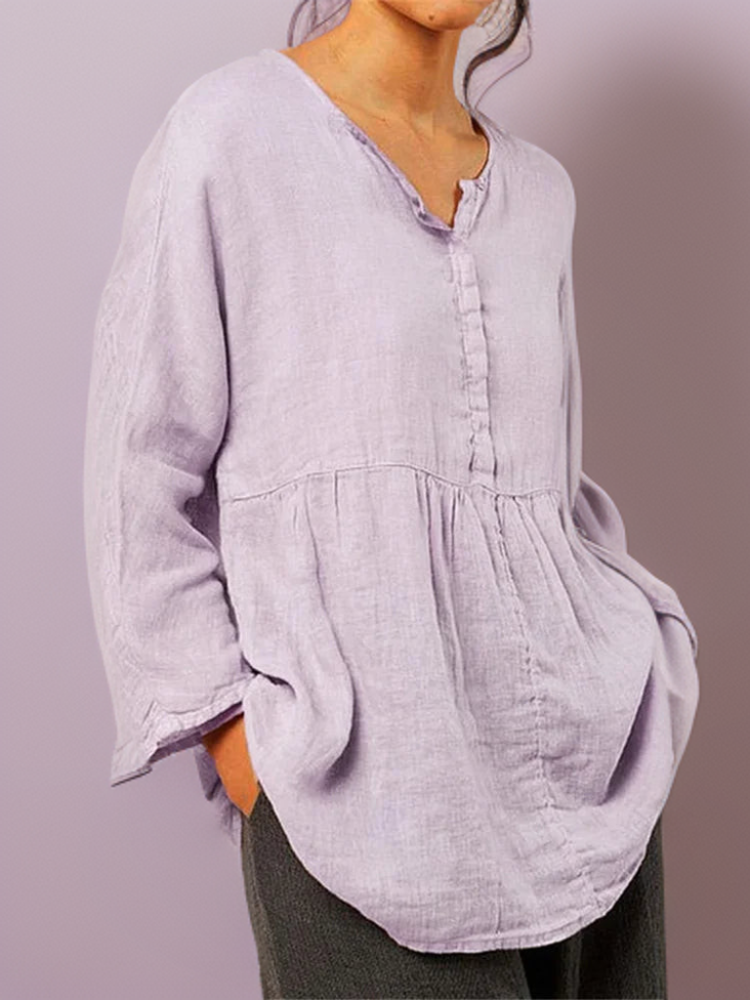 Kennedy┃Chic A-Line Tunic with Pleated Buttons