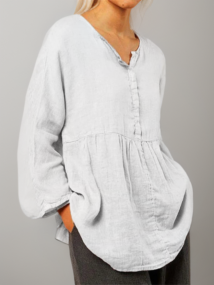 Kennedy┃Chic A-Line Tunic with Pleated Buttons