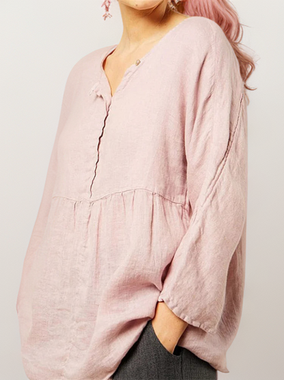 Kennedy┃Chic A-Line Tunic with Pleated Buttons